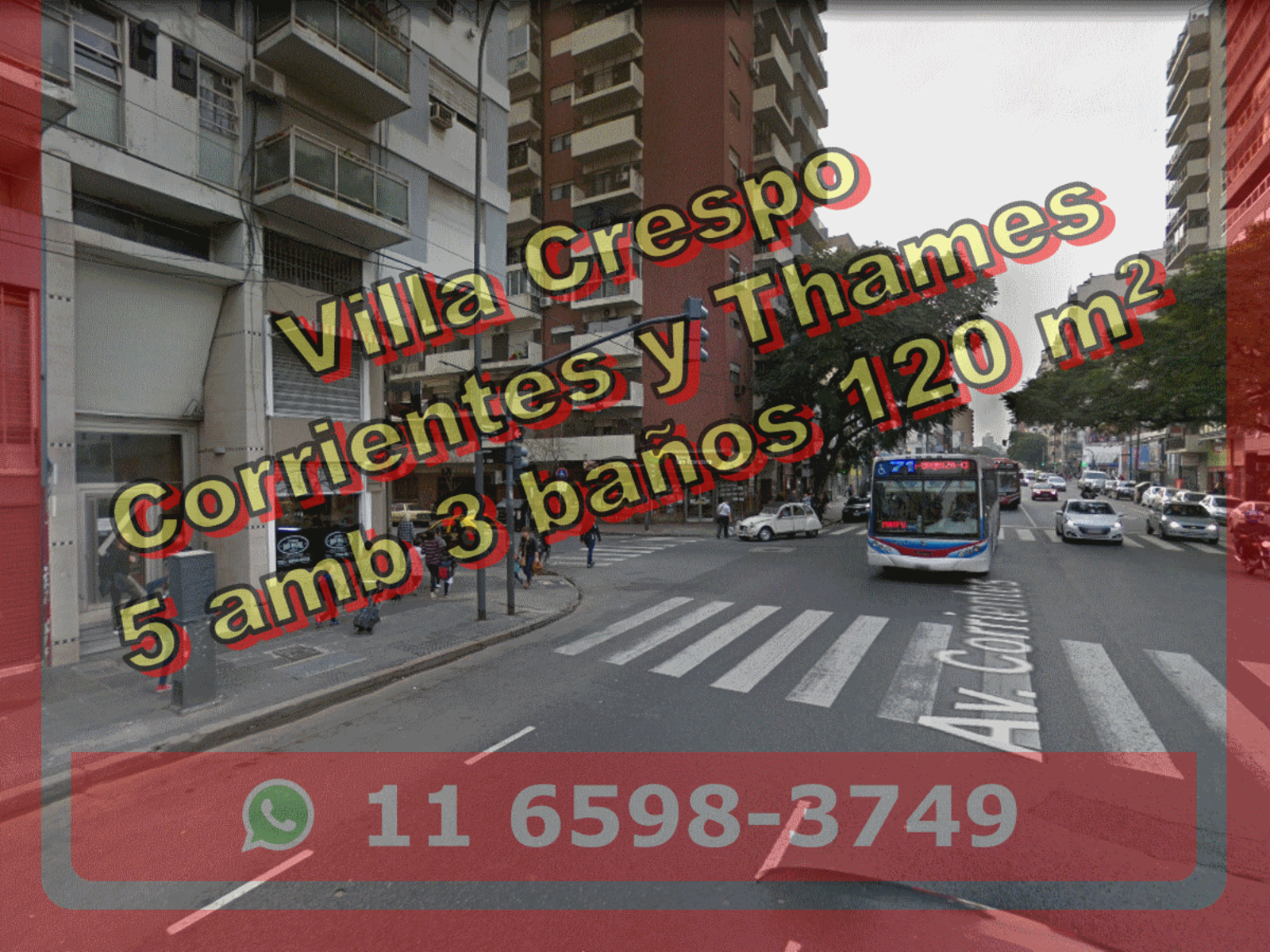 Departamento en Venta en Villa Crespo 5 ambientes 3 baños 120 m2 c balcón, al frente - Corrientes 5600