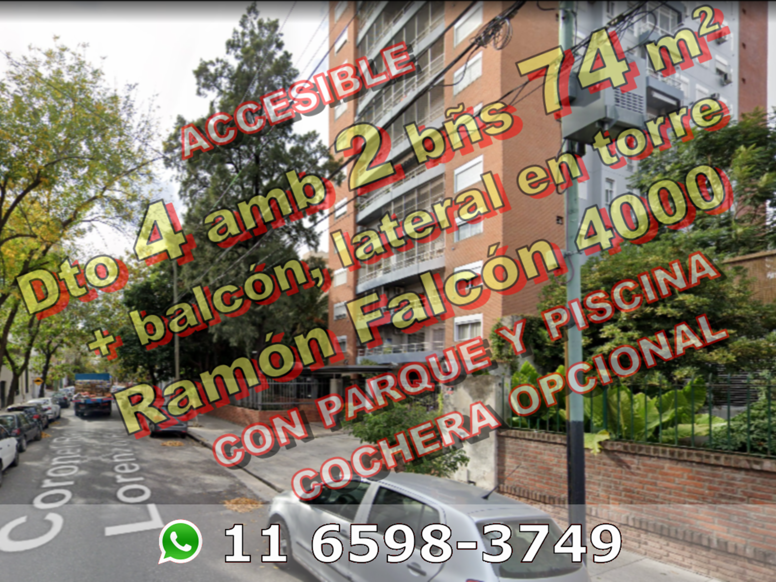 COCHERA CUBIERTA OPCIONAL - Departamento en Venta en Floresta 4 ambientes 2 baños + balcón 74 m2 lateral en torre, con parque y piscina - Ramón Falcón 4000
