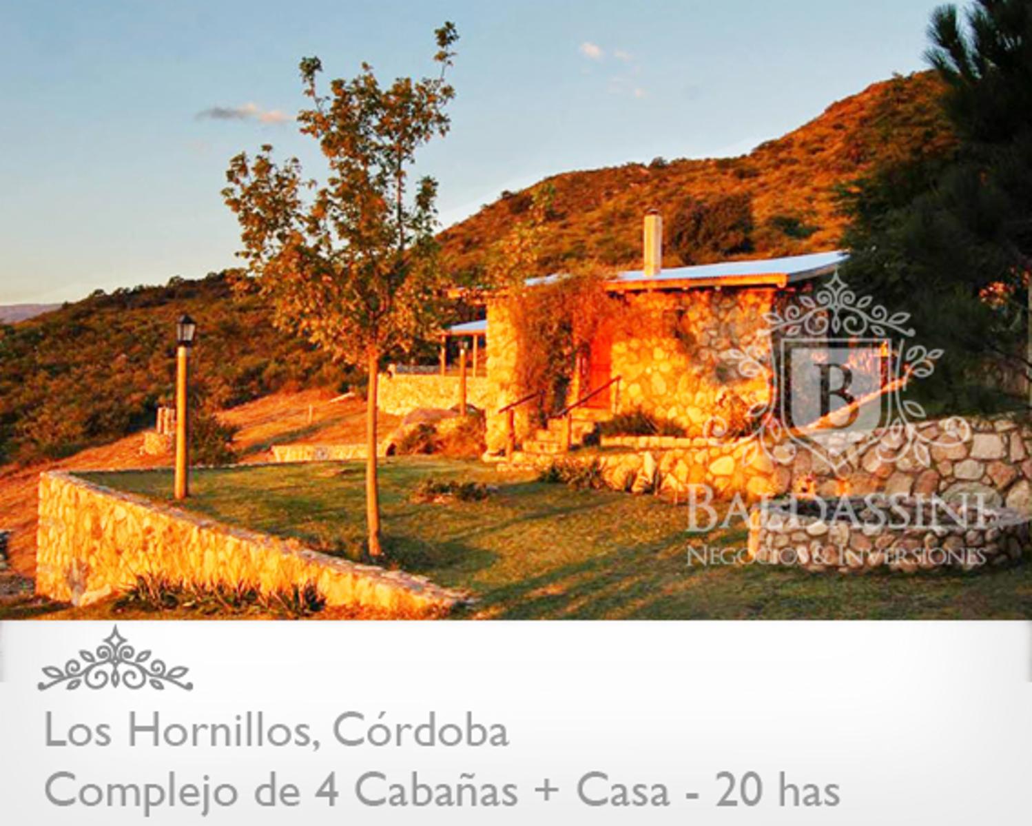 VENTA de campo de 20 has con casa principal y cuatro cabañas. ubicado en Los Hornillos, Translasierra, Córdoba, a 170 km de la capital cordobesa.

