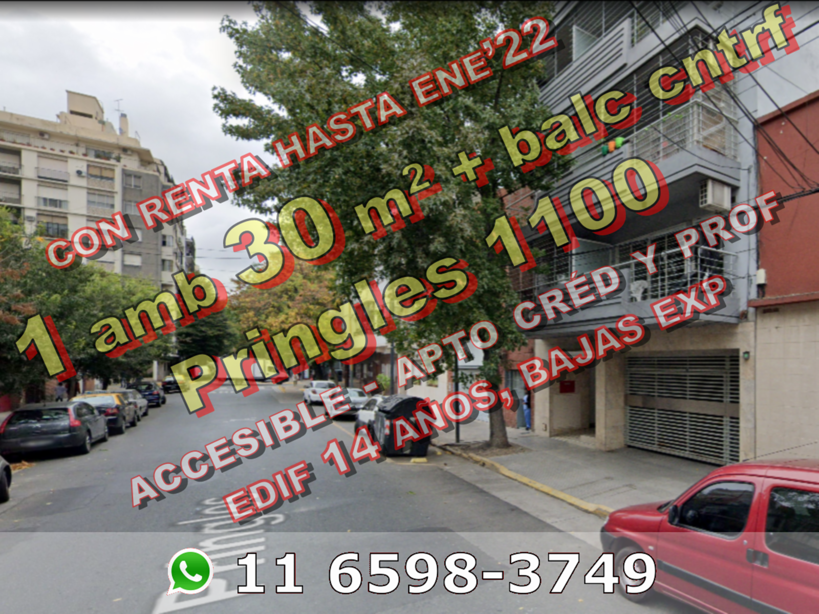 CON RENTA - Departamento en Venta en Almagro 1 ambiente 30 m2 + balcón al contrafrente - Pringles 1100