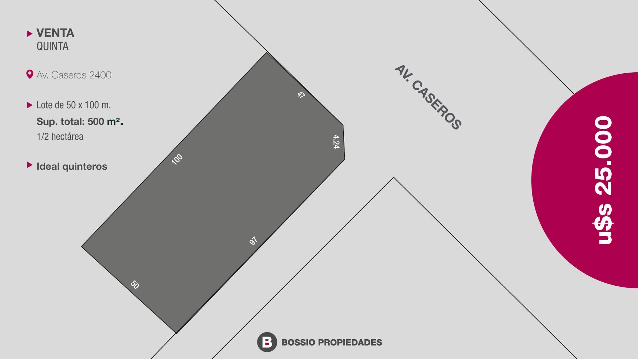 SE VENDE QUINTA SOBRE AV. CASEROS 1/2 HECTAREA