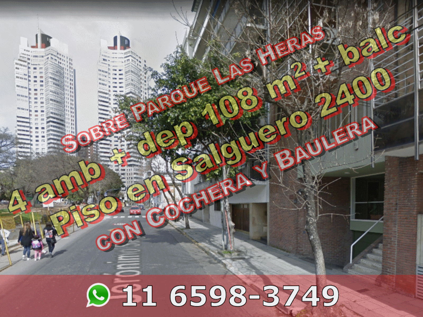 NUEVO PRECIO - Departamento (piso) en Venta frente a Parque Las Heras 4 ambientes + dependencia 108 m2 + balcón, baulera y cochera - Salguero 2400