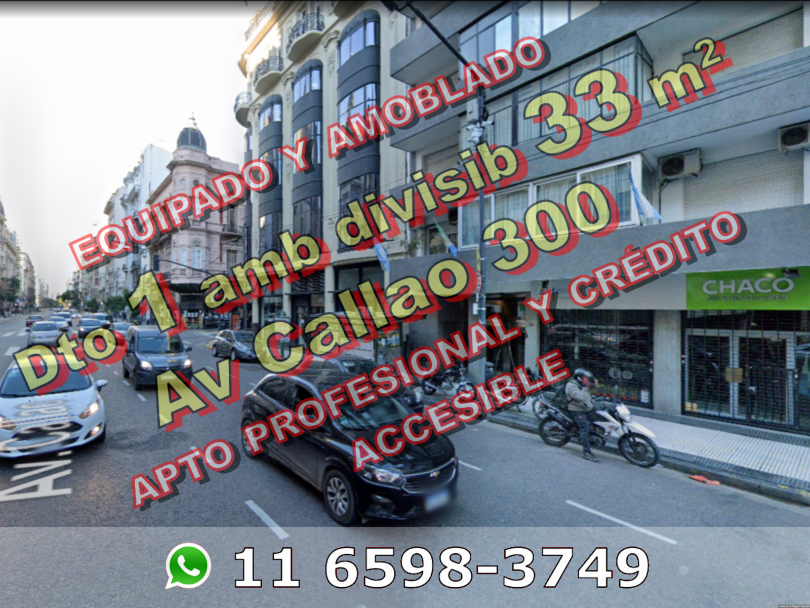 EQUIPADO Y AMOBLADO - Departamento en Venta en Congreso, 1 ambiente divisible 33 m2 - Av Callao 300