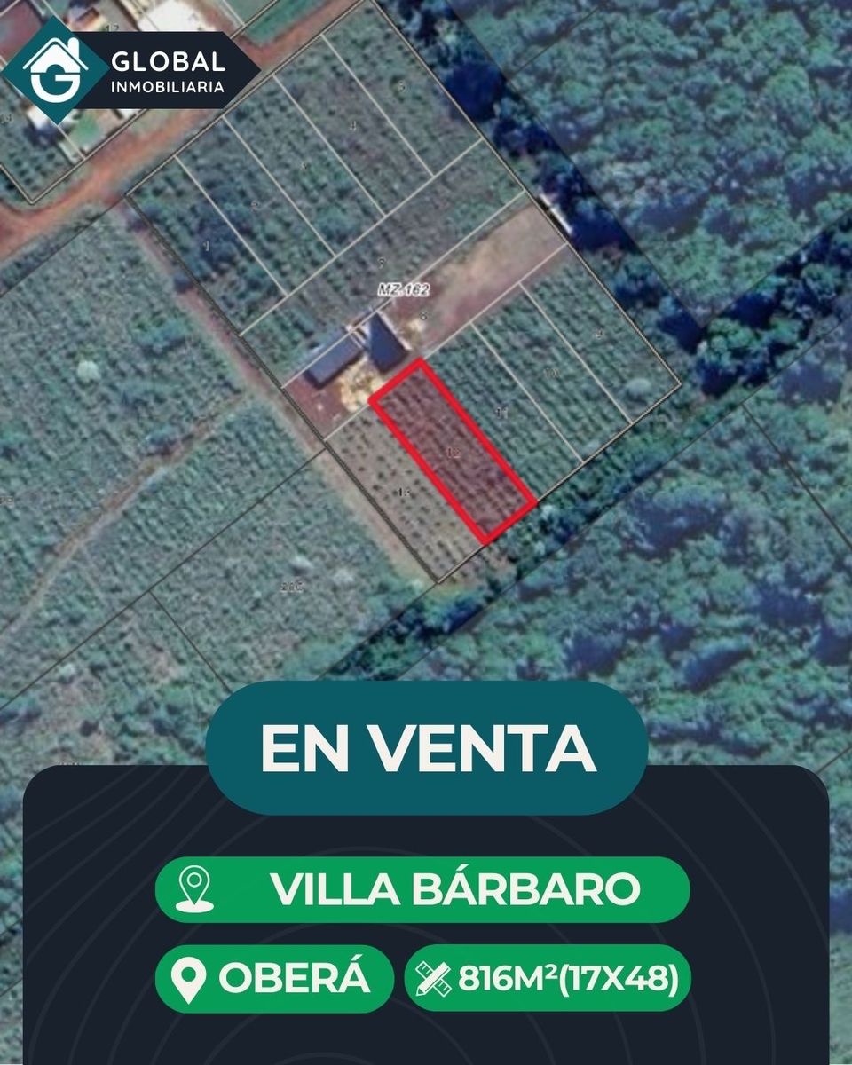Terreno 816m2 Venta Villa Bárbaro Oberá Distrito Turístico Dr2m