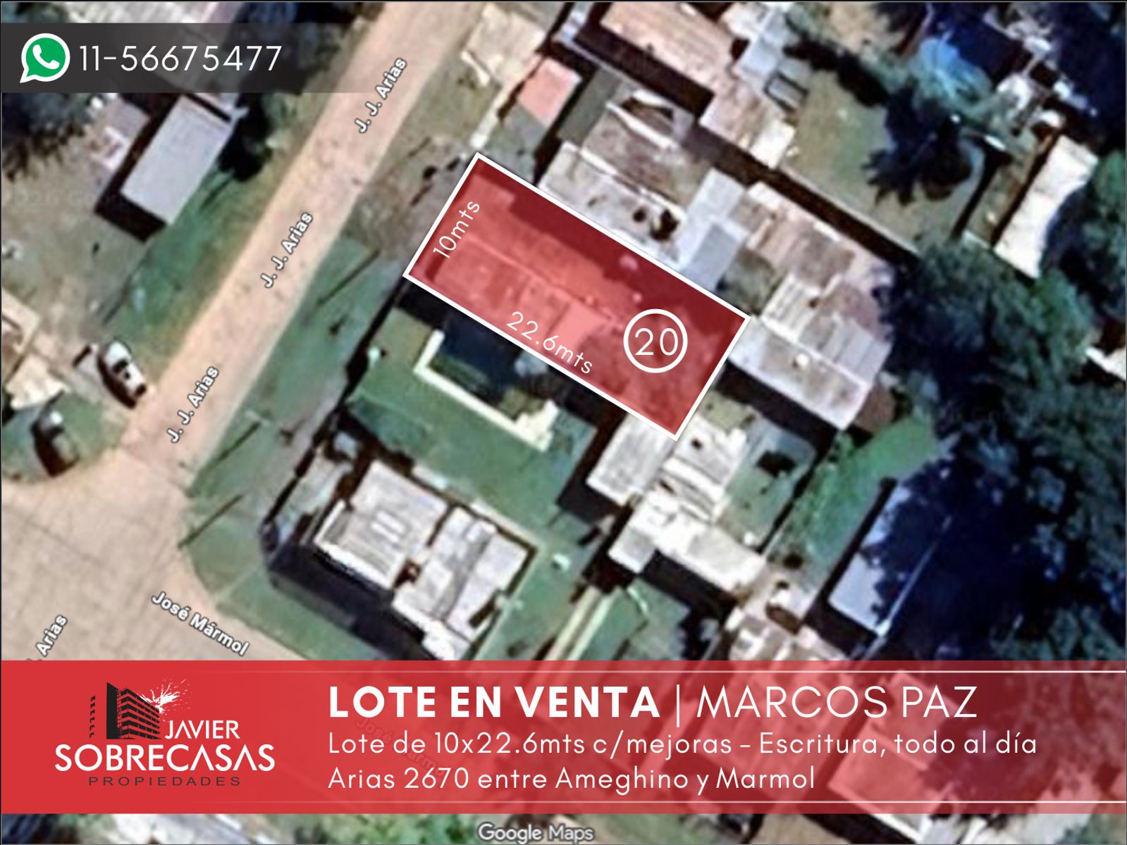 LOTE C/MEJORAS EN VENTA - Marcos Paz - Pcia. de Buenos Aires