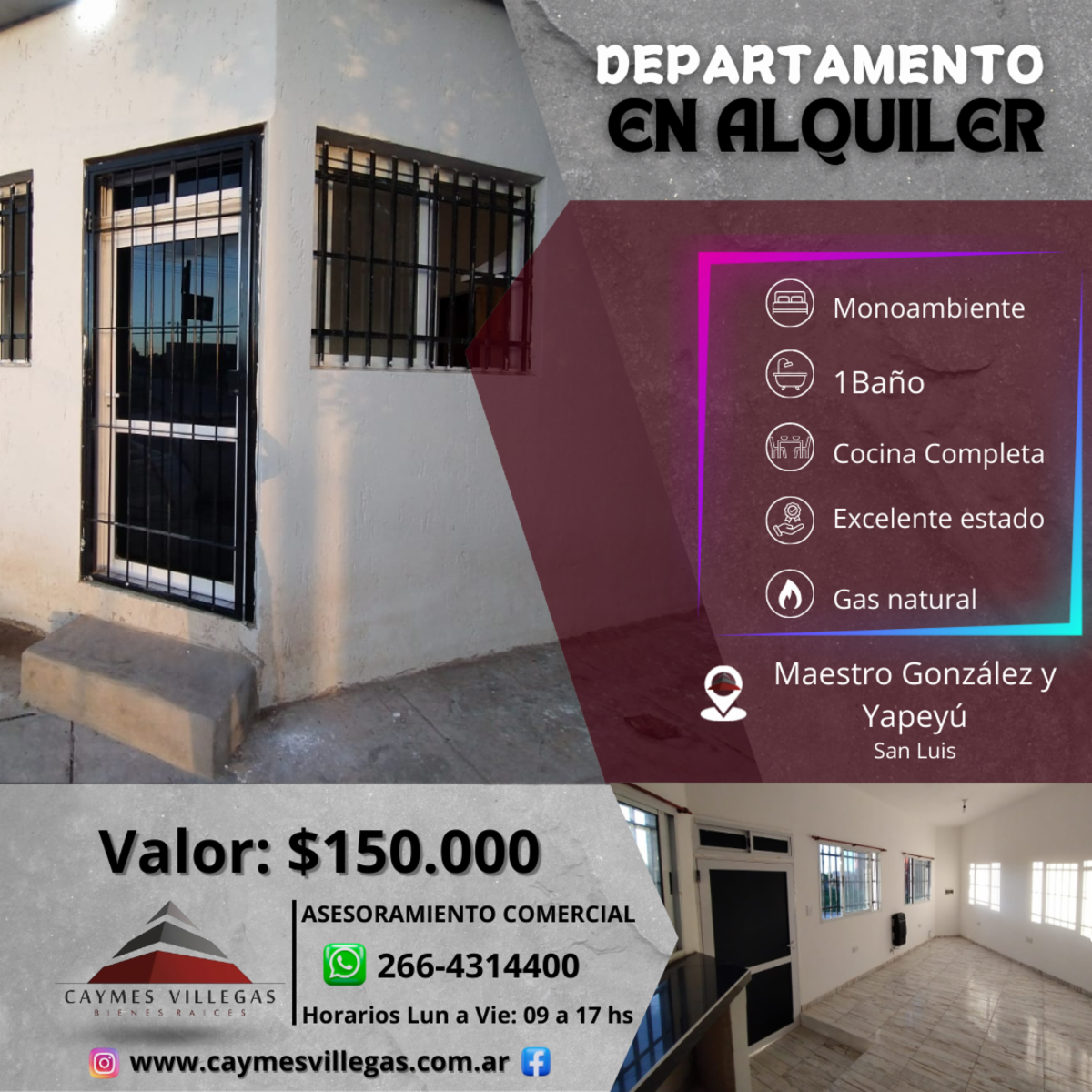 Departamento MONOAMBIENTE en alquiler - Zona Maestro Gonzalez y Yapeyu..