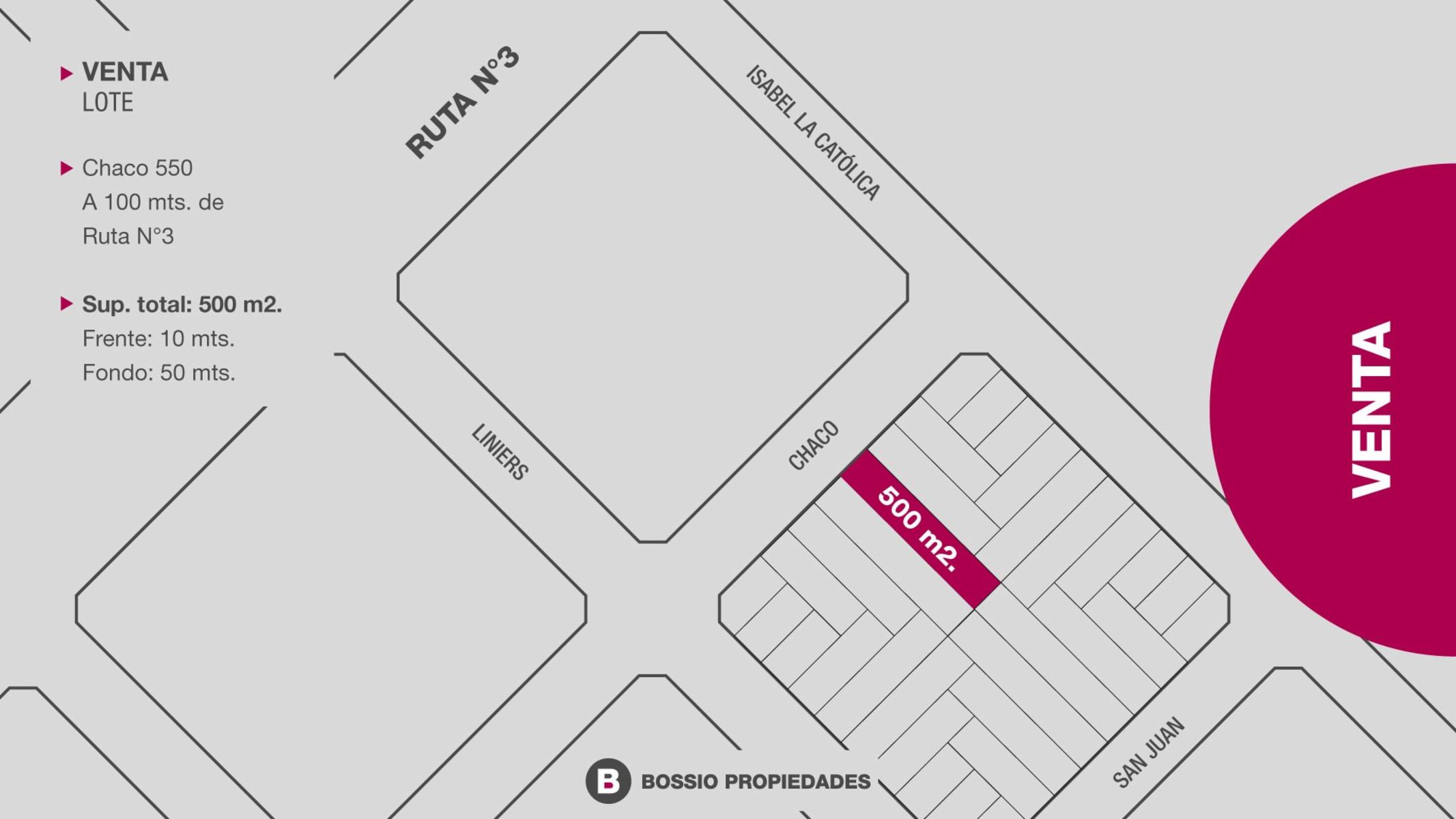 SE VENDE TERRENO a UNA CUADRA de RUTA 3 500m2