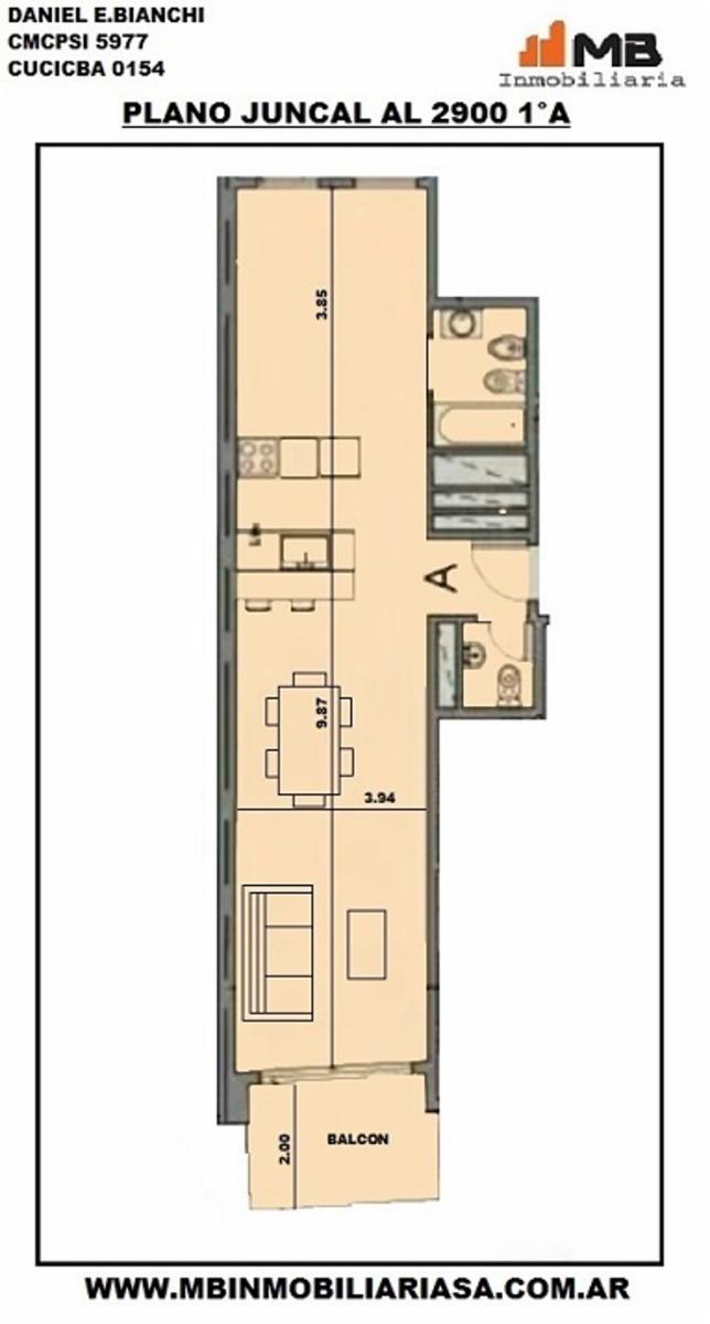 Recoleta Venta en Pozo Departamento 2 ambientes con balcon terraza, Juncal al 2900 1°A
