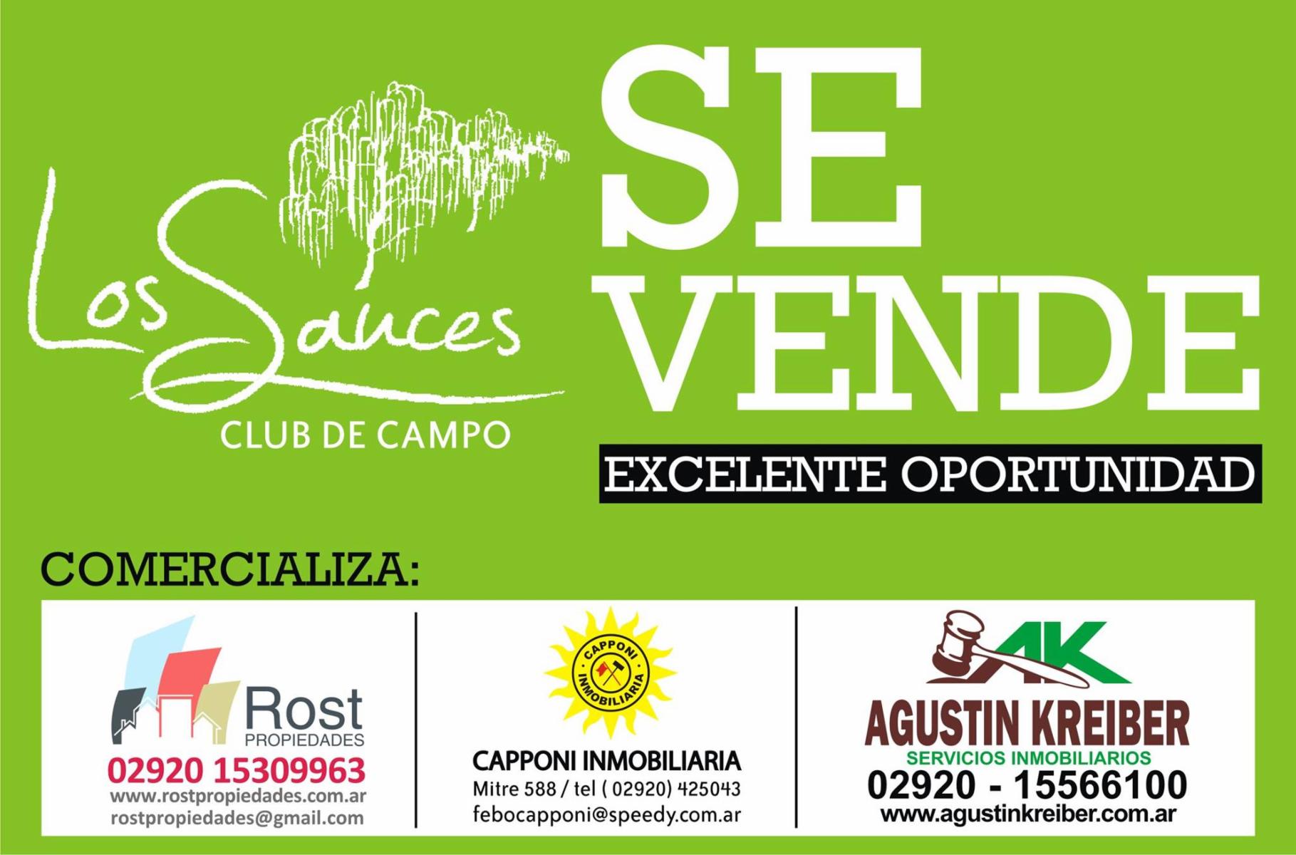 SE VENDEN LOTES DE 1.800M2 CON ESCRITURA “LOTEO LOS SAUCES”