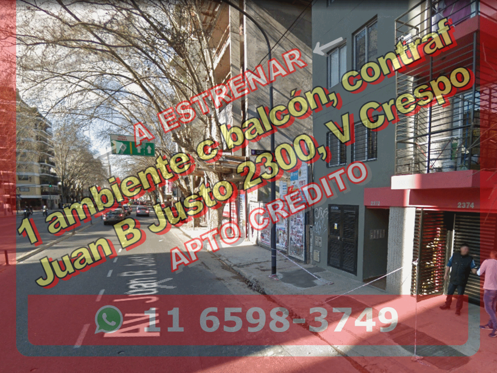 Departamento en Venta en Villa Crespo, 1 ambiente 27 m2 + balcón, contrafrente, a estrenar - Juan B Justo 2300