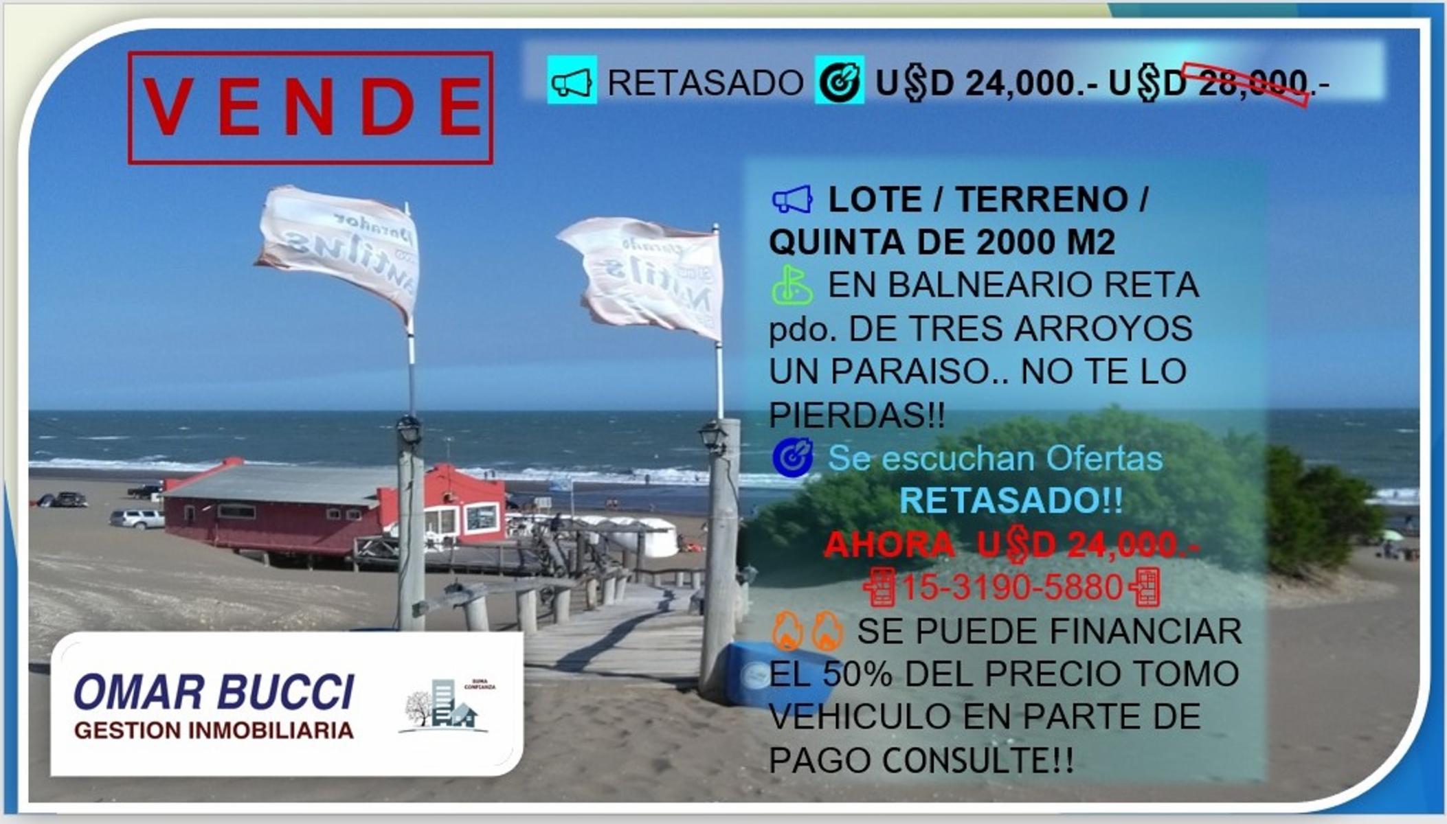 LOTE TERRENO RETASADO AHORA USD 24.000 ANTES USD28.000 (QUINTA) de casi 2000m2