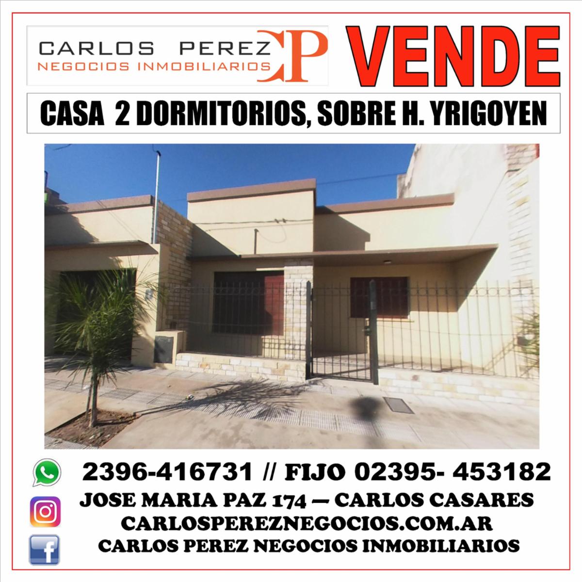 CASA EN VENTA EN CALLE HIPOLITO YRIGOYEN E/ R. PEÑA Y C. SUAREZ.