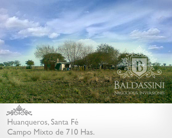 CAMPO MIXTO DE 710 HECTÁREAS EN HUANQUEROS, SANTA FE, REPÚBLICA ARGENTINA. CAMPO CON CASA, CORRALES, POZO Y OTRAS MEJORAS. PARA 700 ANIMALES.