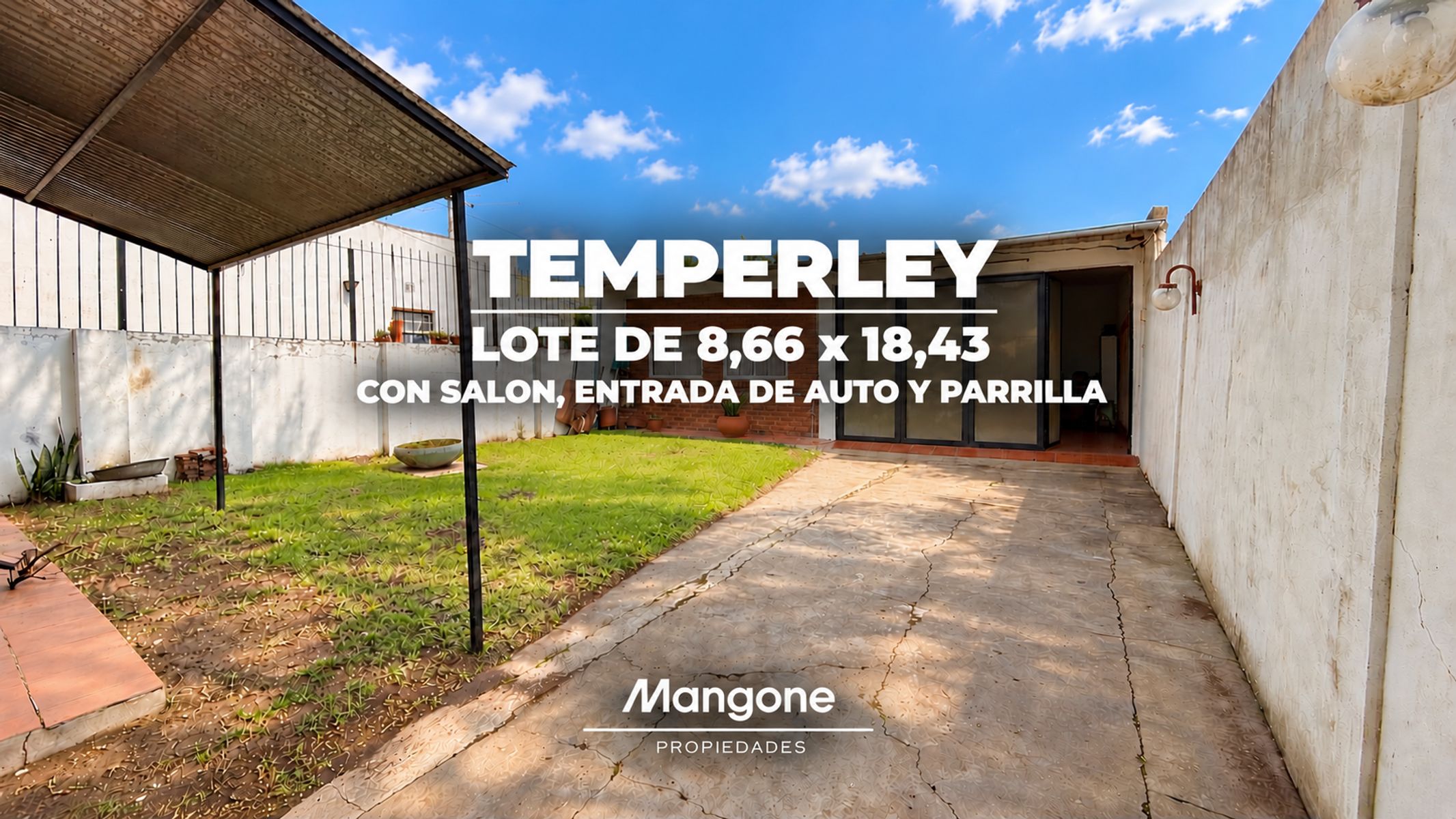 LOTE DE 8,66x18,43 CON SALON Y ENTRADA DE AUTO